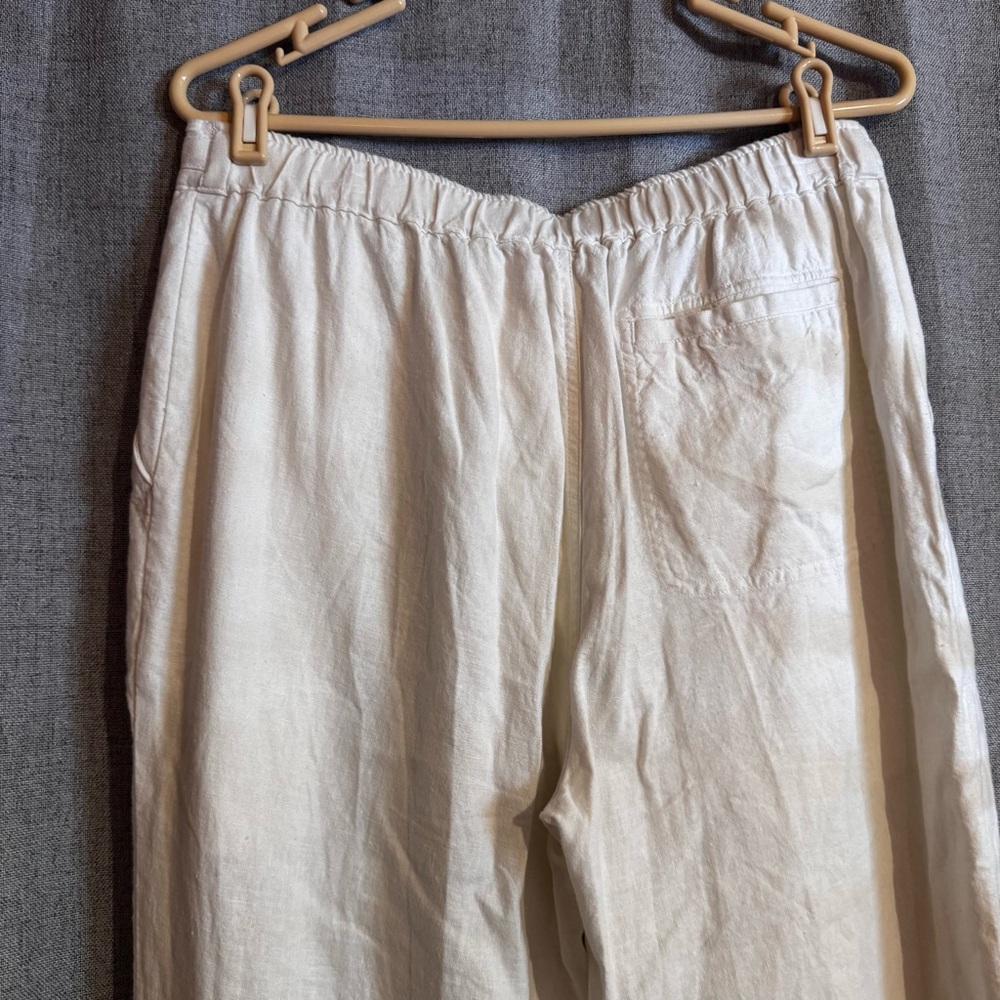 Casual white linen blend Drawstring Trousers - Picture 2 of 7